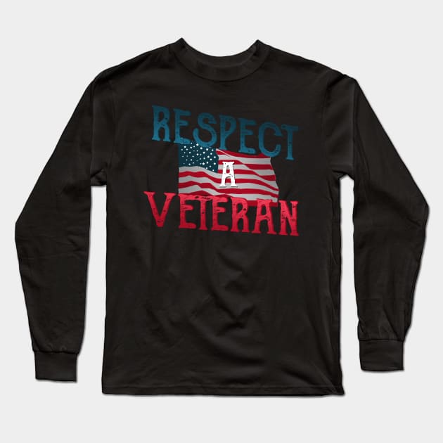 Respect A Veteran Retro American Flag Veteran design Long Sleeve T-Shirt by merchlovers